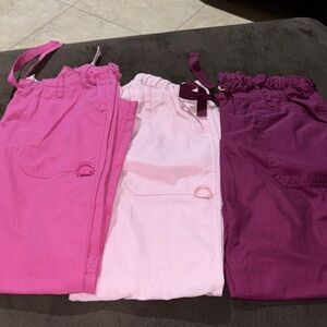 Set of Three Pink and Purple Scrub Pants